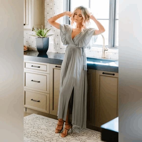 Baltic Born Jennifer Deep V Light Sage Green Tassels Maxi Dress XS - Picture 11 of 13